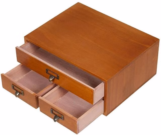 VOGREX Wood 3 Drawer Tabletop Makeup Storage Cabinet Organizer in Brown – 1