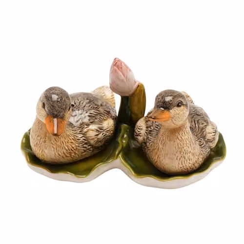 Hestia Ceramic Duckling Salt and Pepper Set in Brown with Floral Design – 1