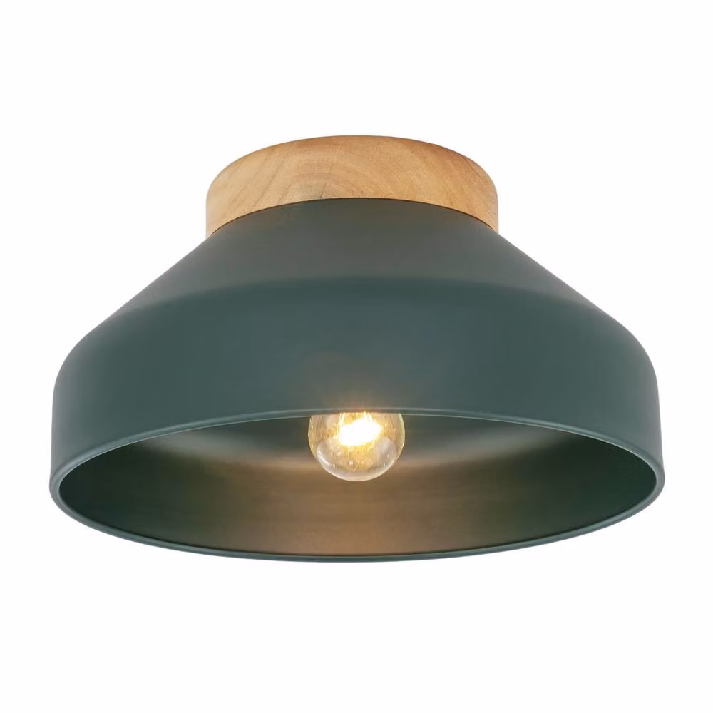 Happy Homewares Scandinavian Designed Semi Flush Ceiling Light Fitting in Green and Wood, W/D/H: 30 x 30 x 18 cm – 2