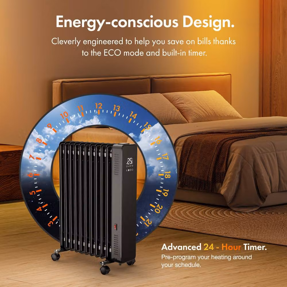 VonHaus 2500W Oil Filled Radiator with WiFi and App Control in Black – 4
