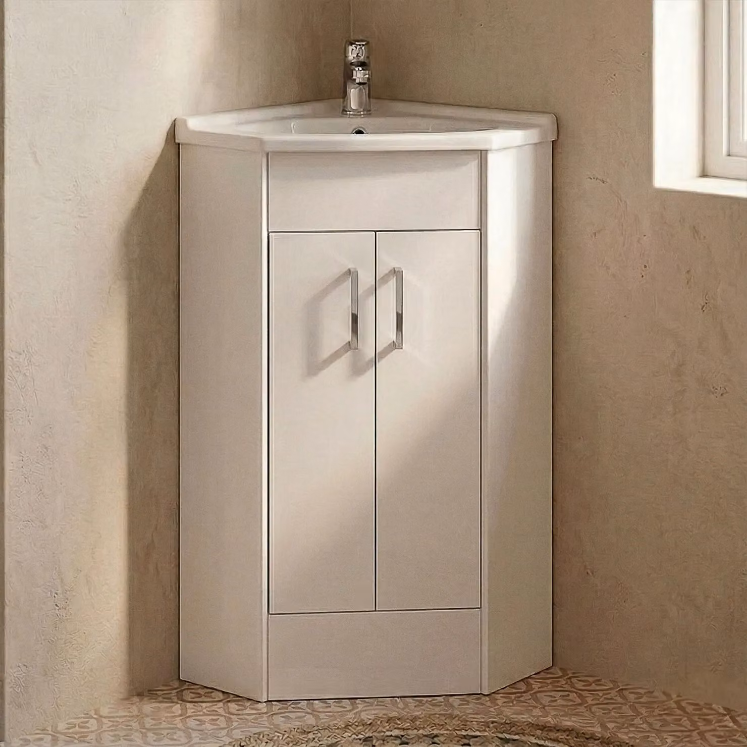 Balterley Gloss White Modern 2 Door Freestanding Corner Bathroom Vanity Unit W: 59 cm, H: 80 cm – 2
