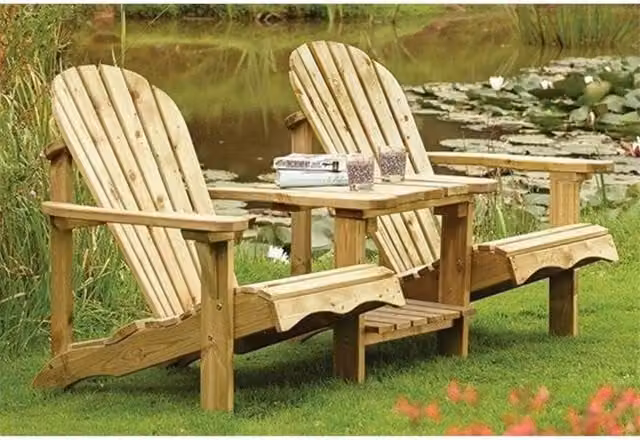 Cheshire 2 Seater Softwood Adirondack Garden Companion Seats in Light Oak – 1