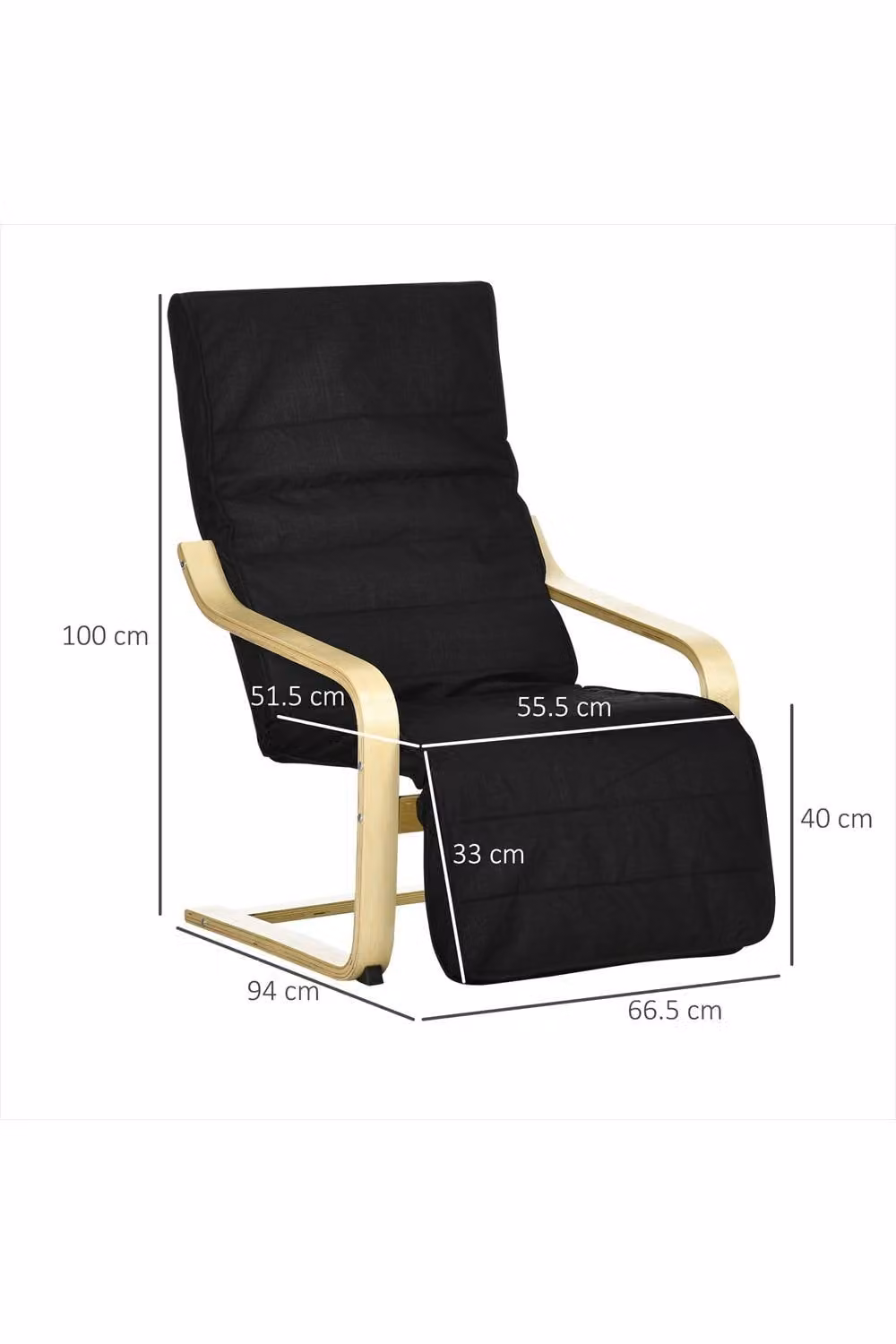 ERGOVEXA Modern Black Fabric Relax Recliner Armchair with Solid Wood Frame – 2