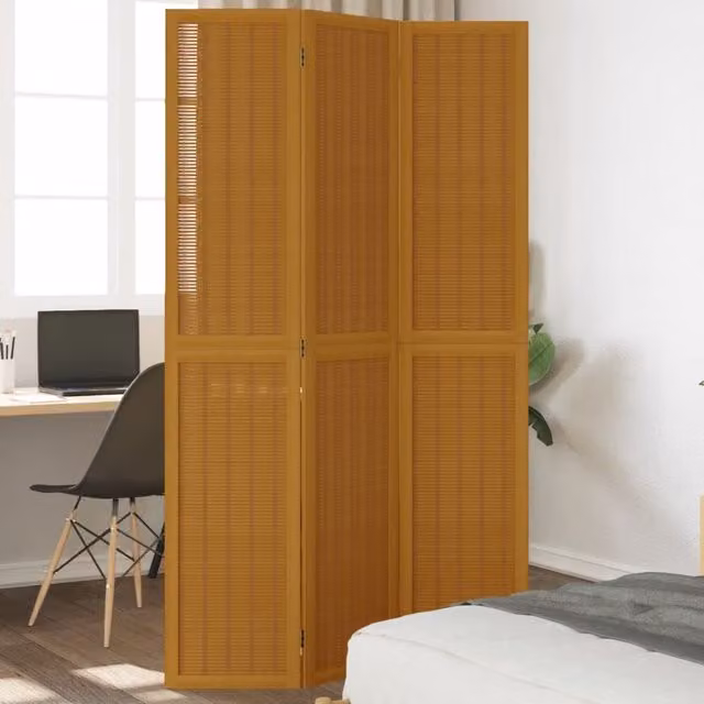 Berkfield Home 3-Panel Brown Solid Wood Paulownia Room Divider
