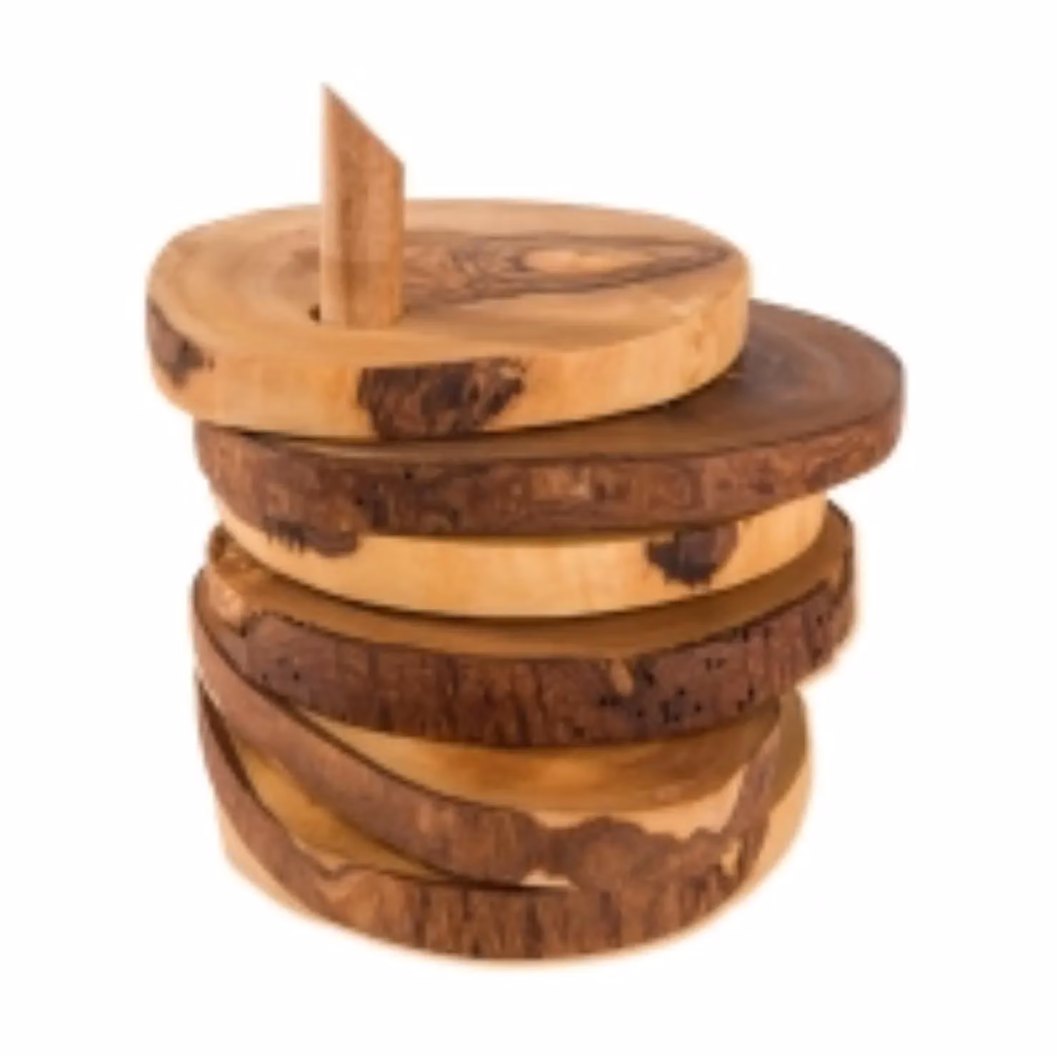 Verano Spanish Ceramics Set of 6 Round Solid Olive Wood Coasters in Natural Brown, Diameter: 9 cm – 2