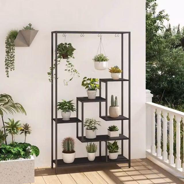 SPETLEK Matt Black Metal Corner Plant Shelf for Indoor Plants – 1