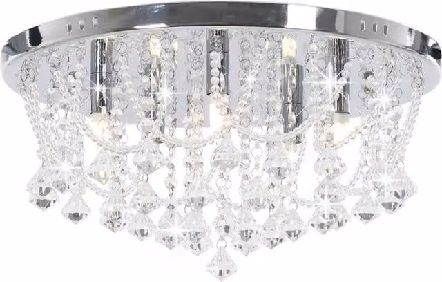 Berkfield Home Round Crystal Ceiling Lamp in Silver and Chrome with 4 x G9 Bulbs