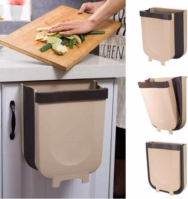 MANTRARAJ Collapsible Wall Mounted Hanging Trash Can, 10L, Brown – 1