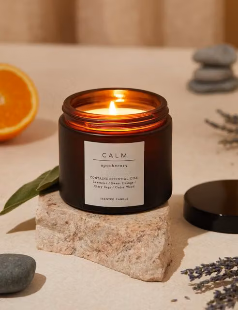 Apothecary Calm Scented Candle in Amber and Brown