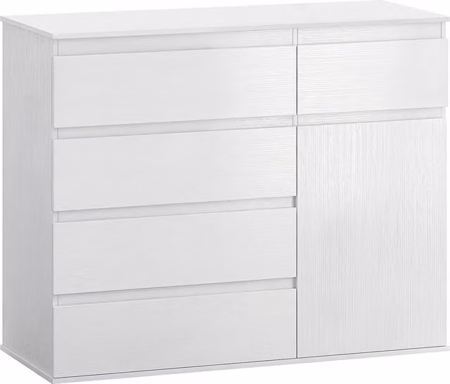 HOMCOM Modern White Sideboard Storage Cabinet with 5 Drawers and Adjustable Shelf