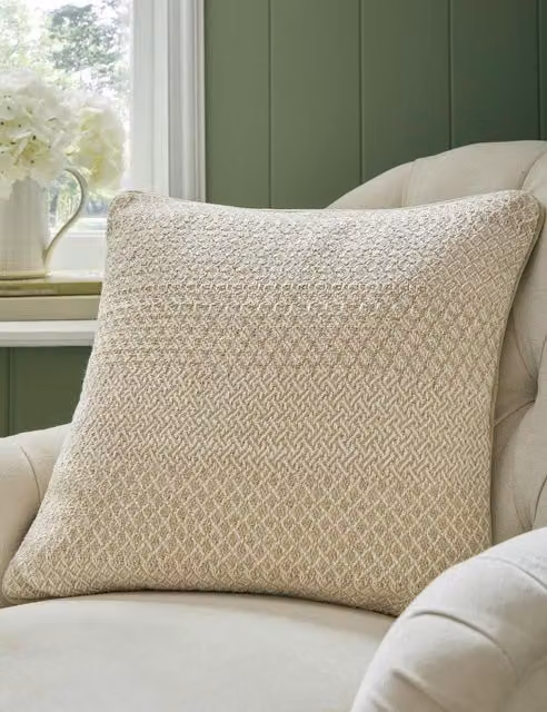 Laura Ashley Kempley Textured Velvet Cushion in Beige and Multicolour