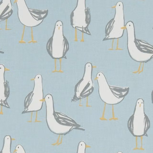Clarke & Clarke Laridae Duckegg Blue Cotton Fabric with Animal Graphic Design