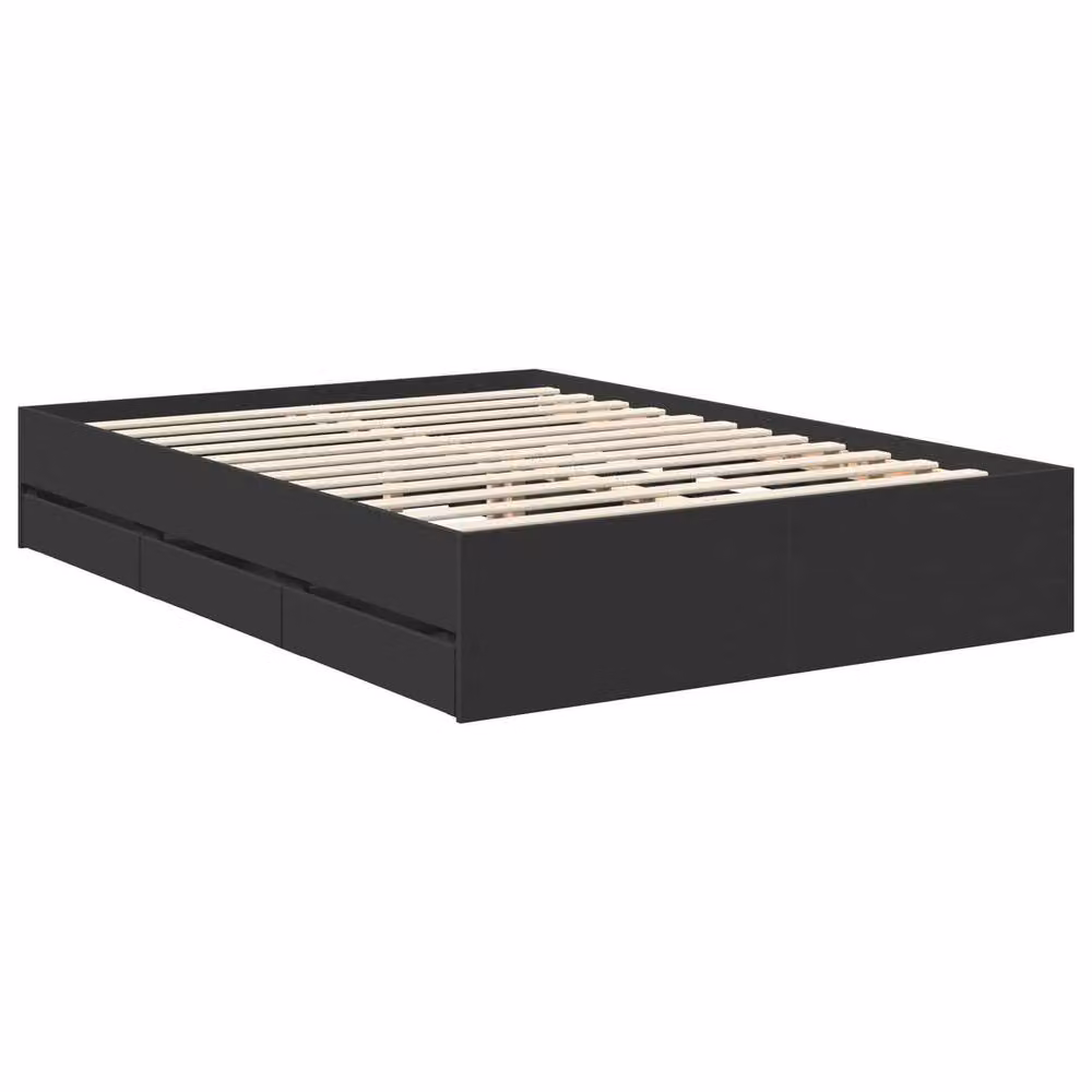 Berkfield Home Modern Bed Frame with Drawers in Black, Engineered Wood, W/D/H: 140 x 200 cm – 3