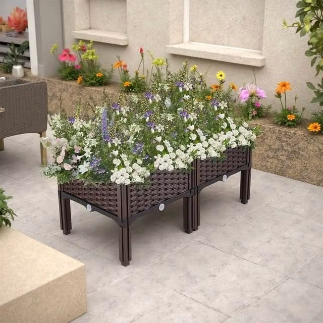 EONLION 2 Grid Large Raised Garden Bed Elevated Planter with Legs in Brown – 1