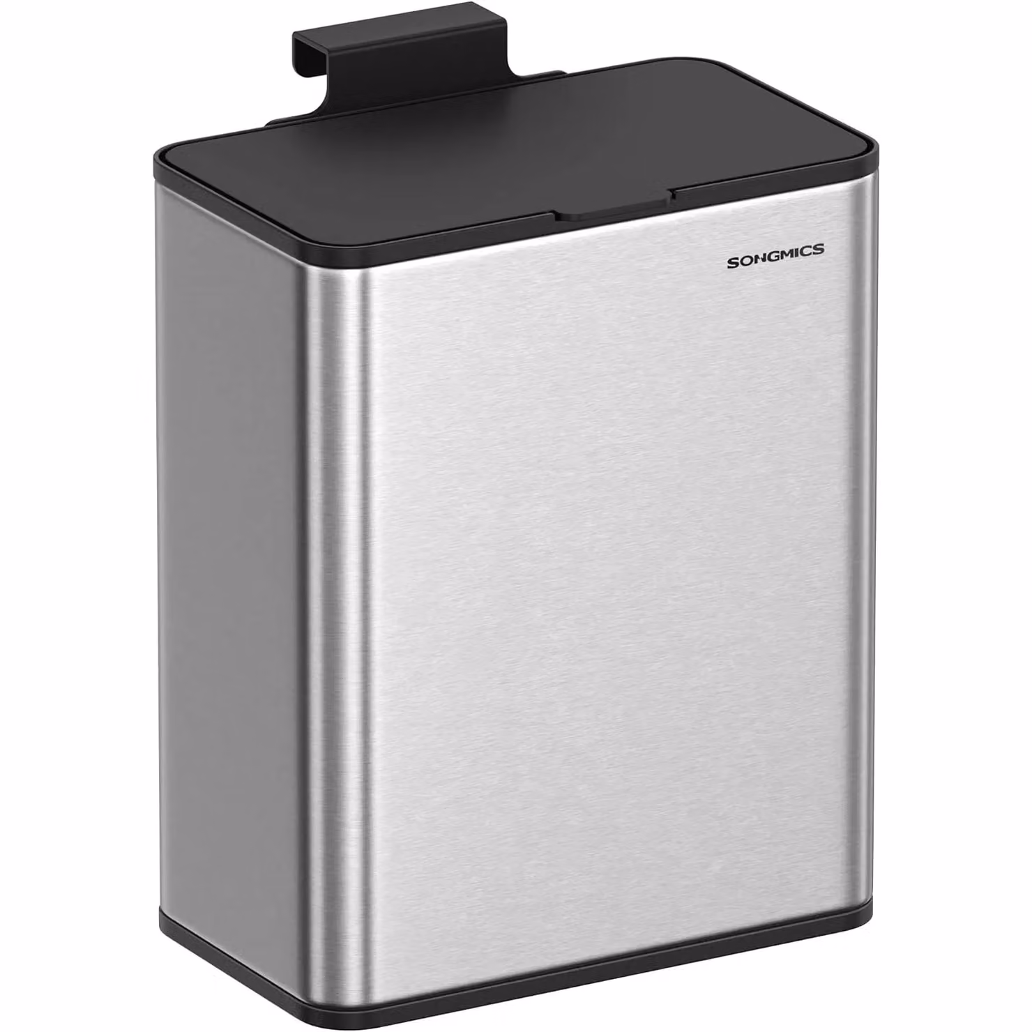 SONGMICS Small Hanging Kitchen Waste Bin with Flip Lid and Removable Inner Bucket, Silver Steel – 4