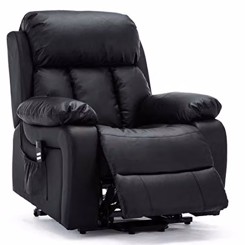 More4Homes Chester Dual Motor Electric Riser Recliner Armchair with Massage and Heat, Black Bonded Leather – 4