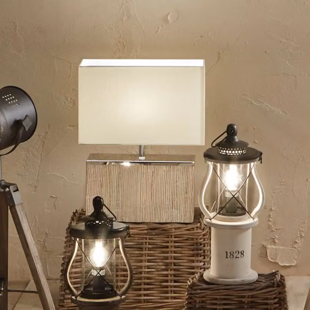 Pacific Lifestyle Modern Rectangular Wood Table Lamp in Grey and White