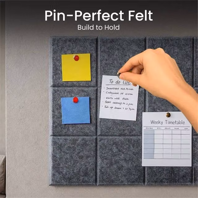 SPETLEK 6 Pcs Felt Board Tiles with 30 Pins in Dark Grey and Black, W/D/H: 30 x 30 x 30 cm – 1
