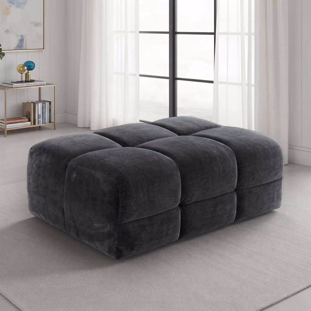 Furnishings For Less UK Jenson Black Large Plush Velvet Ottoman Footstool W/D/H: 120 x 80 x 45 cm – 2