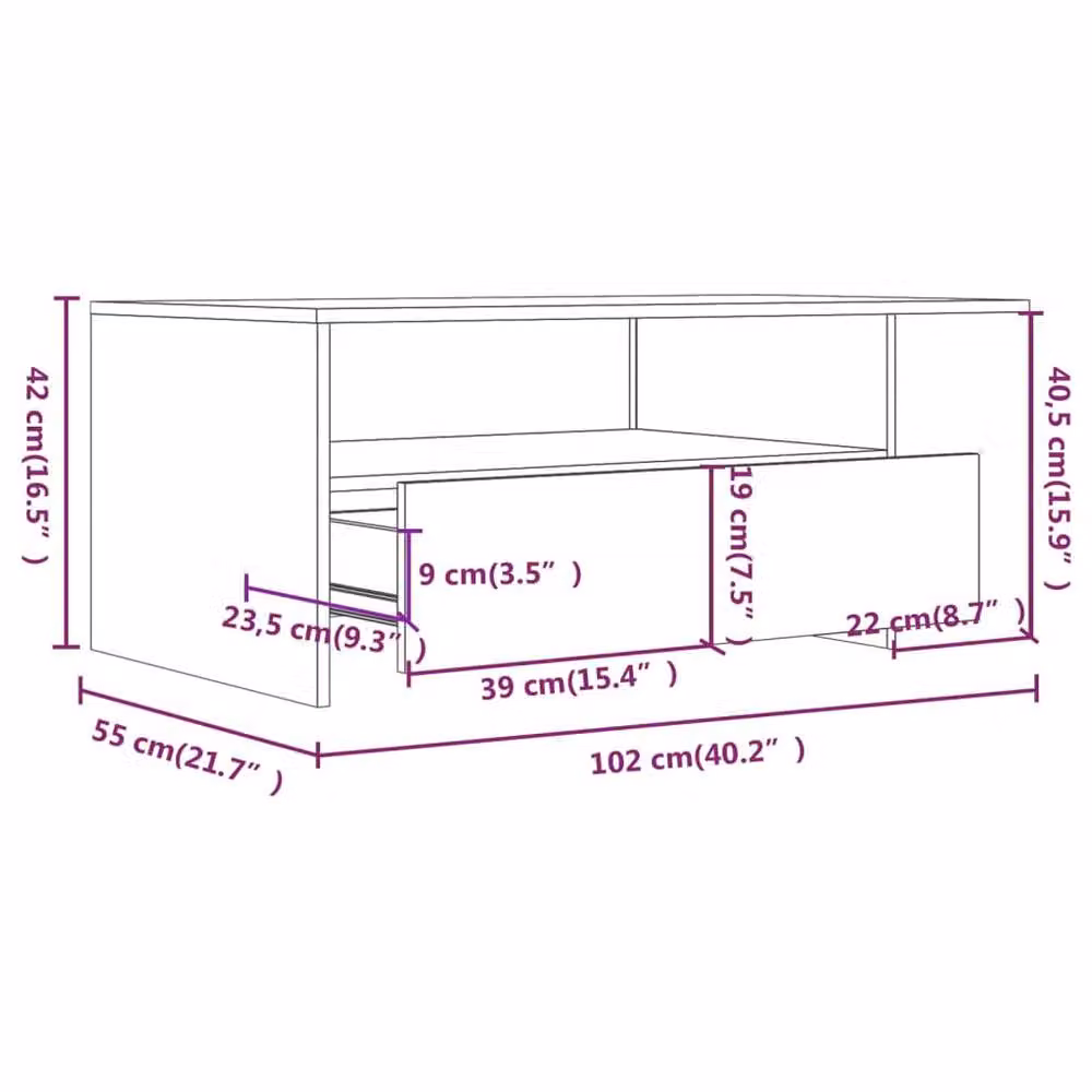 Berkfield Home Modern Black Rectangular Coffee Table in Engineered Wood, W/D/H: 102 x 55 x 42 cm – 5