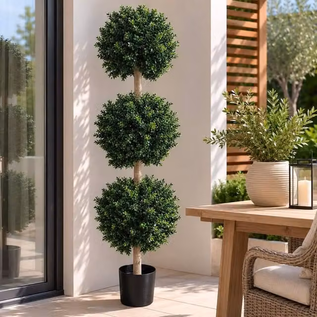 Leaf Premium Green Artificial Triple Ball Topiary Tree with UV Protection, Height: 150 cm