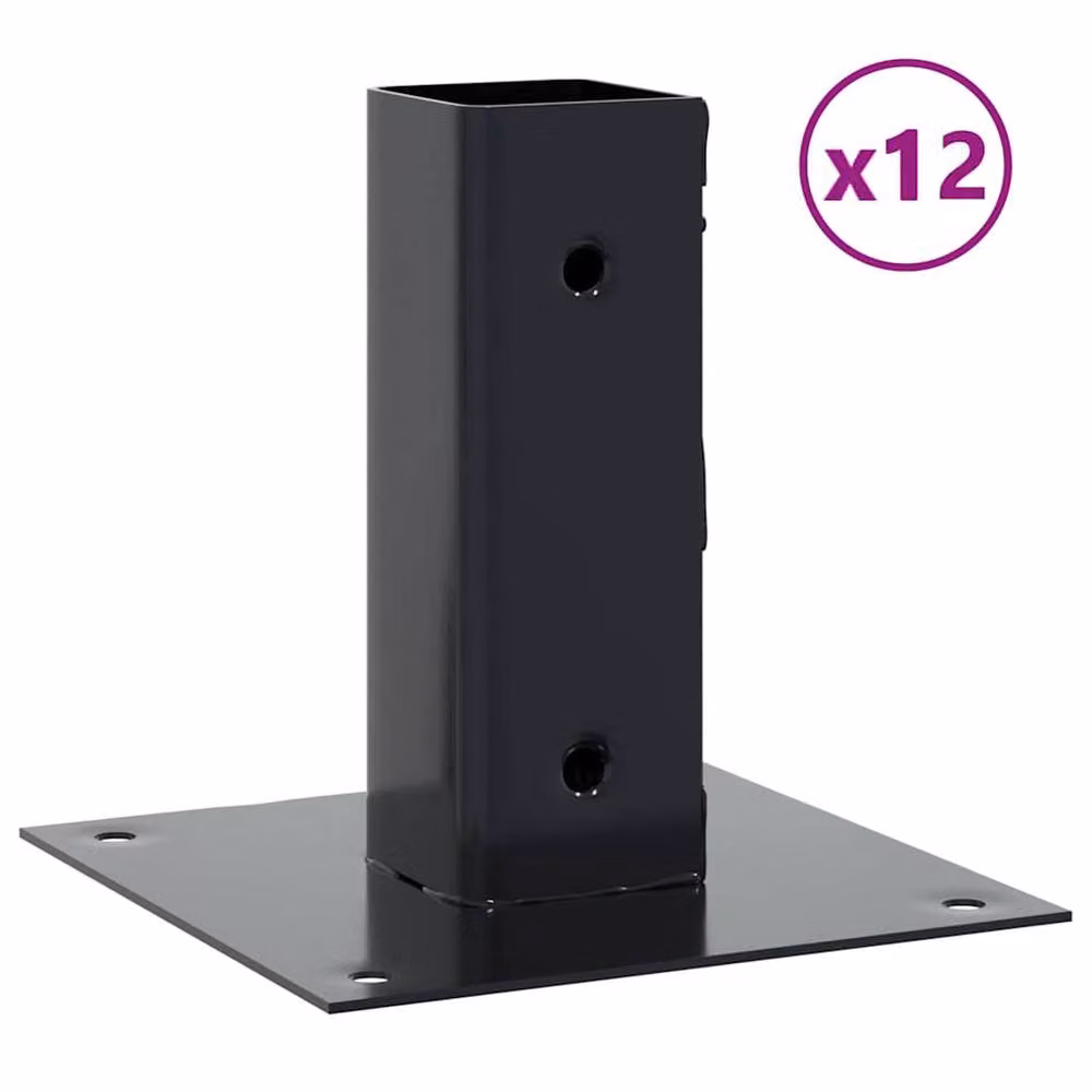 Berkfield Home Square Post Bases, 12 Pack, Anthracite, Powder-coated Steel, 51 x 51 mm – 1