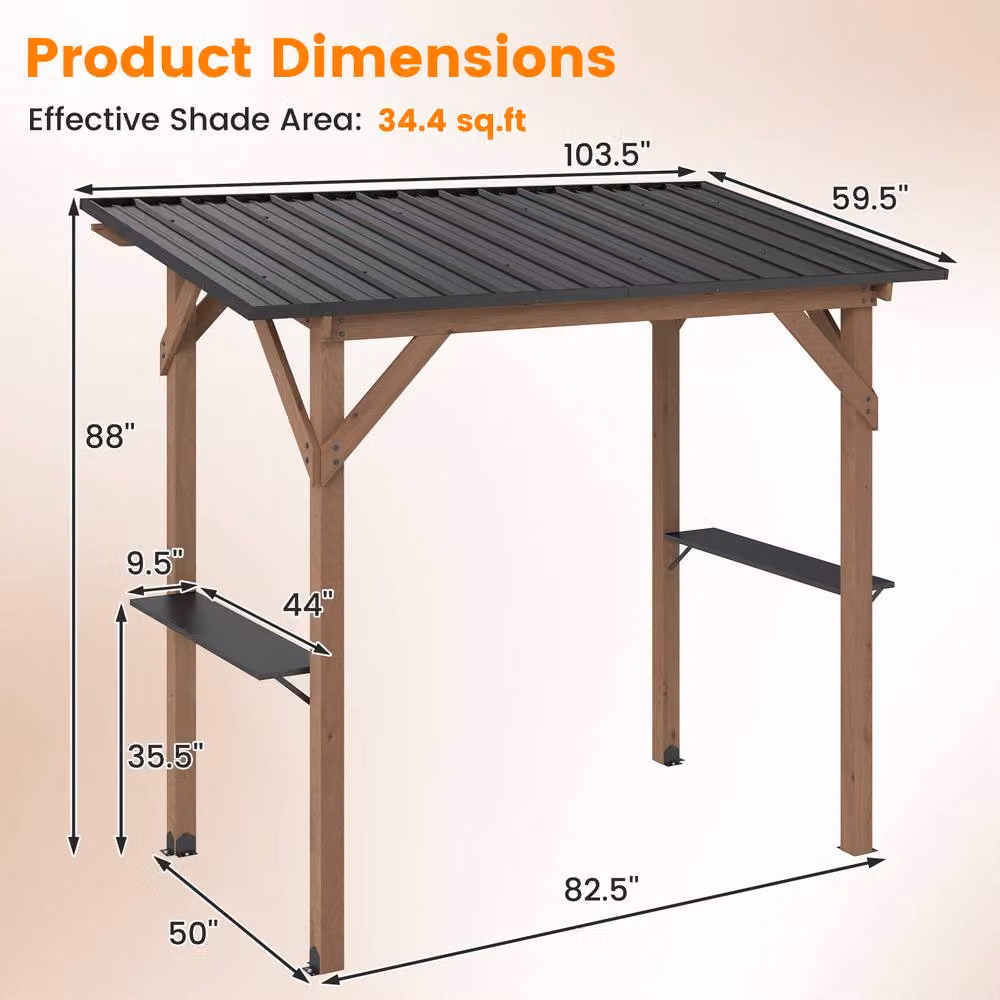 Costway Brown Cedar Wood BBQ Grill Gazebo with 2 Side Serving Shelves, W/D/H: 262.86 x 223.52 x 151.13 cm – 2