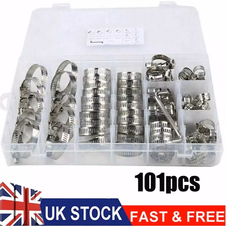 Nordara 101 Piece Assorted Stainless Steel Jubilee Clip Hose Clamp Set in Silver