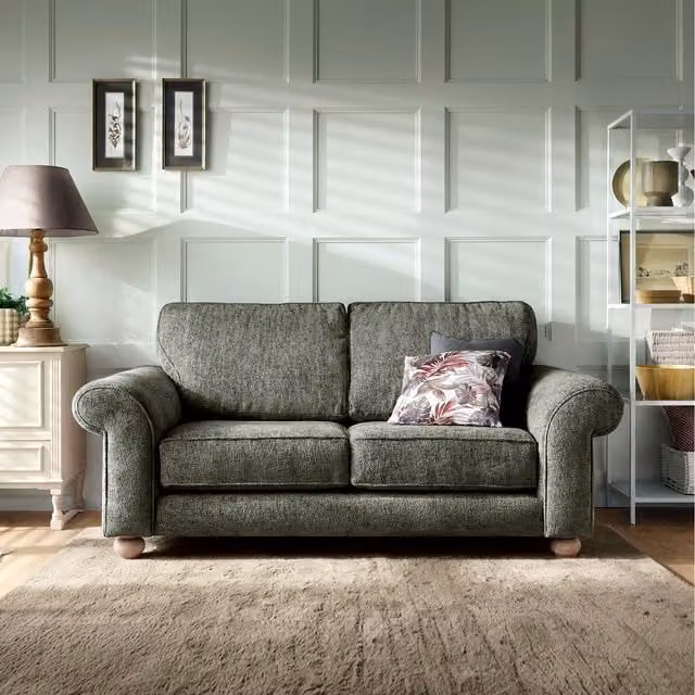 Abakus Direct Ingrid 2 Seater Upholstered Fabric Sofa in Green with Scatter Cushions