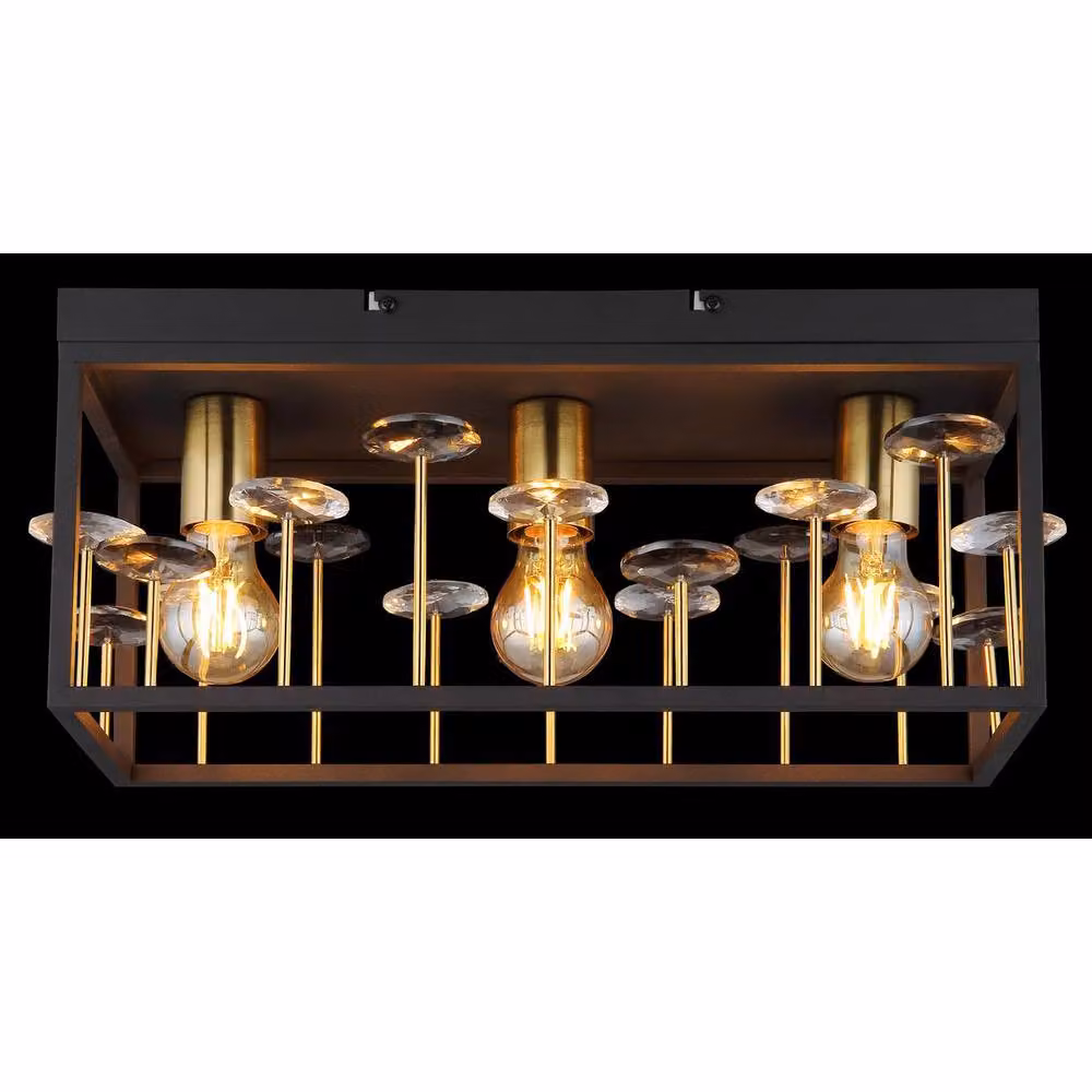 Globo Lighting Crystal Ceiling Light in Black and Gold with 3x E27 Sockets, W/D/H: 45 x 18 x 20 cm – 6