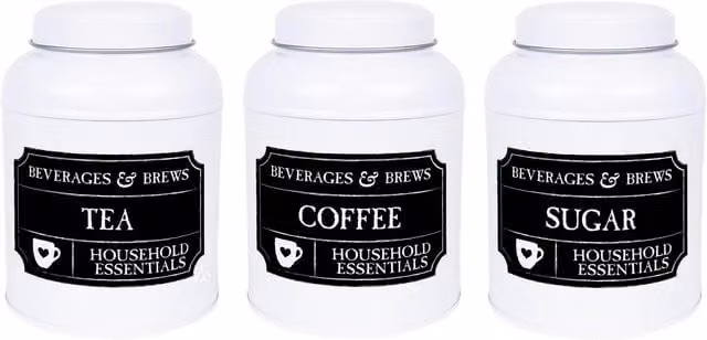 Purely Home Decaf Tea Canister, Black Chalkboard-Style Small Domed Metal Kitchen Storage Tin