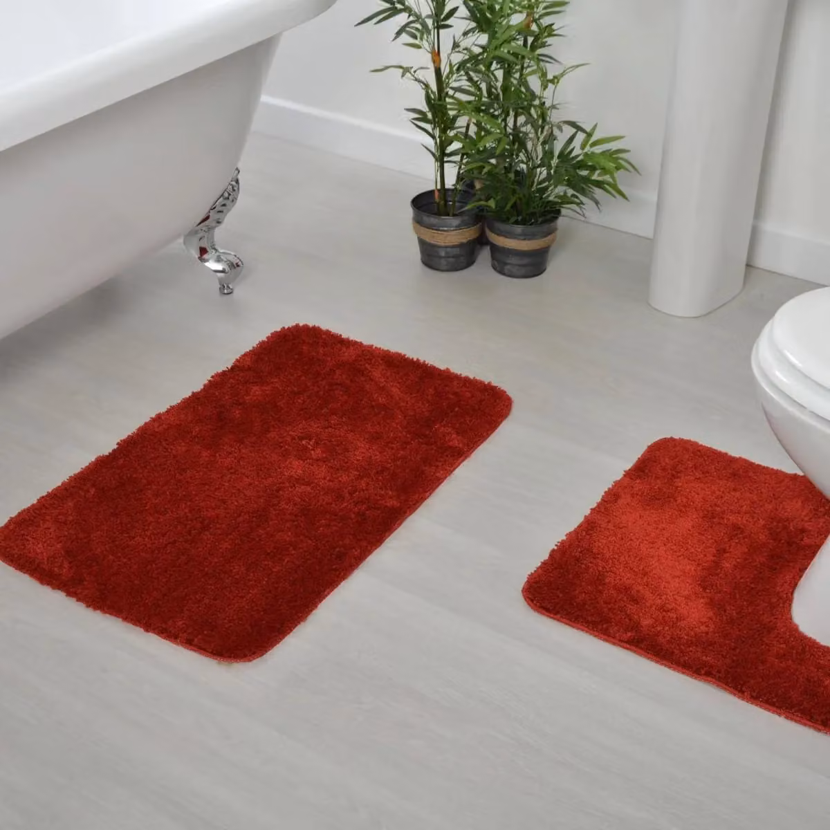 Allure Bath Fashions Non-Slip Microfibre Bath Mat and WC Pedestal Mat Set in Red – 2