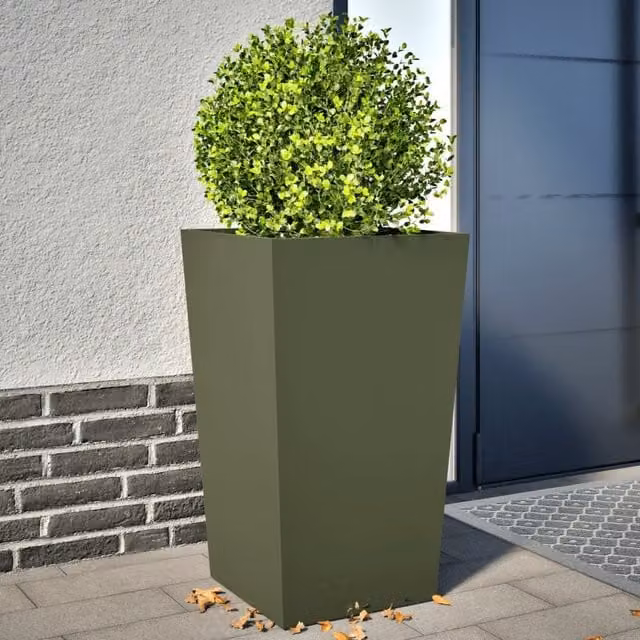 Berkfield Home Steel Garden Planter Tubs, Green, 2 Pack, W/D/H: 45 x 45 x 75 cm