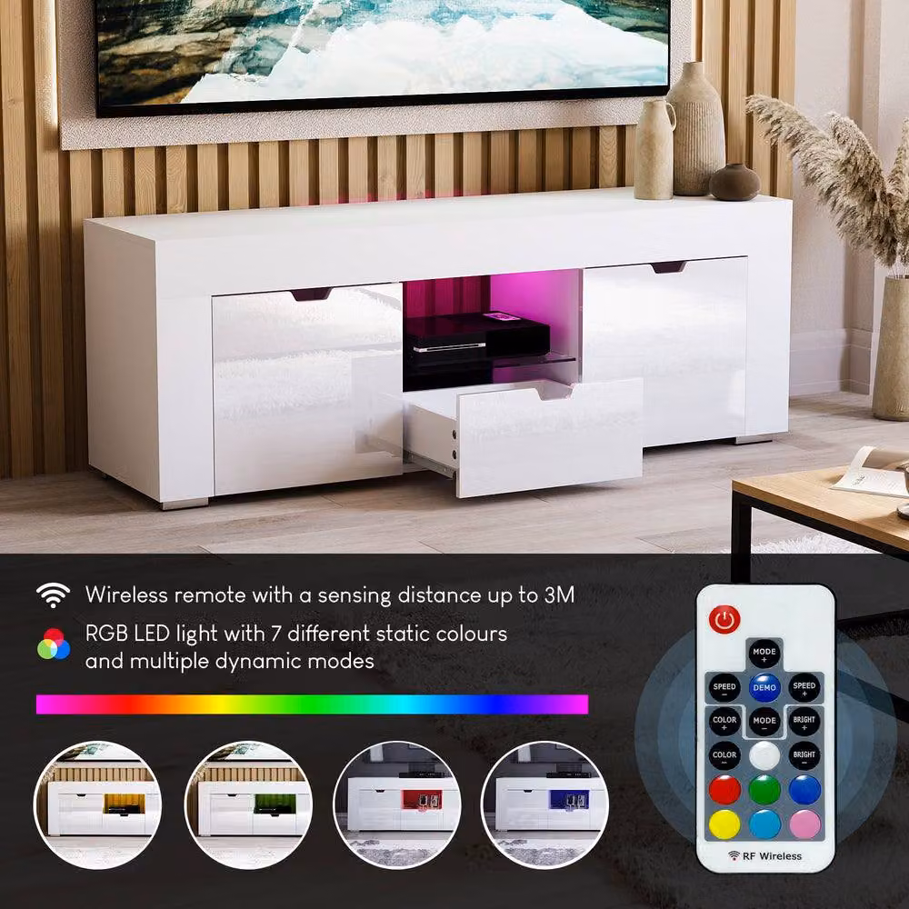 HD Designs Vida Designs Eclipse LED TV Unit with 2 Doors and 1 Drawer in White Glossy Finish – 4