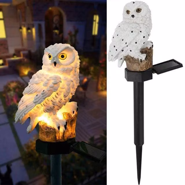 VOGREX White Owl LED Solar Powered Resin Garden Light Outdoor Ornament – 1
