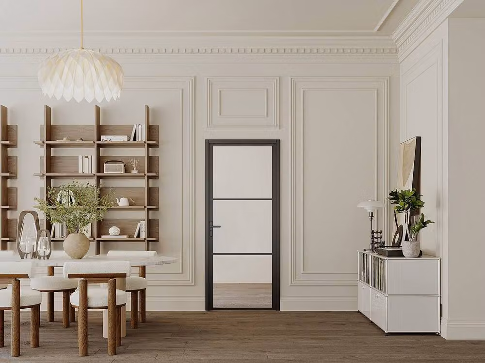 Vente-unique Reversible Modern Door Unit in Black Aluminium and Tempered Glass, H: 204 cm, W: 93 cm – 2