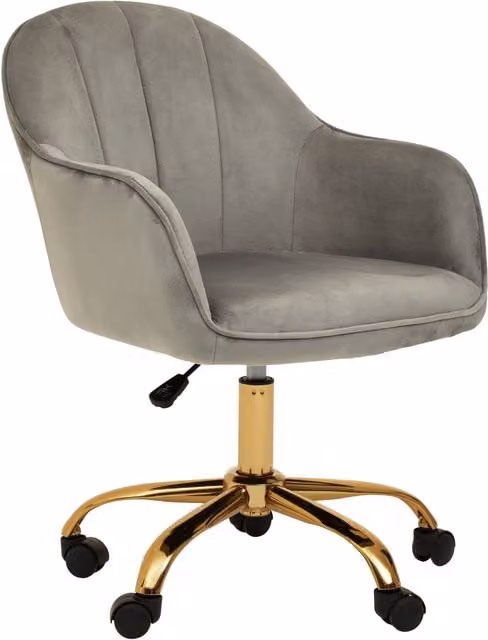 Orsina Brent Grey Velvet and Gold Swivel Home Office Task Chair