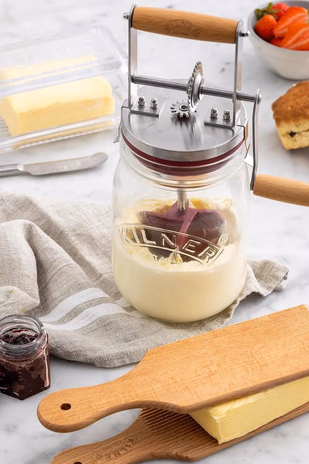 Kilner Butter Churner Set with 1 l Clear Glass Jar and Hand Churning Mechanism – 2