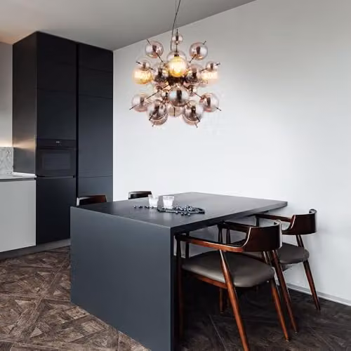 Globo Lighting Udo Globe Pendant Light with 4 Smoky Black Glass Spheres and Metal Accents, Diameter: 51.5 cm, Height: 120 cm – 4
