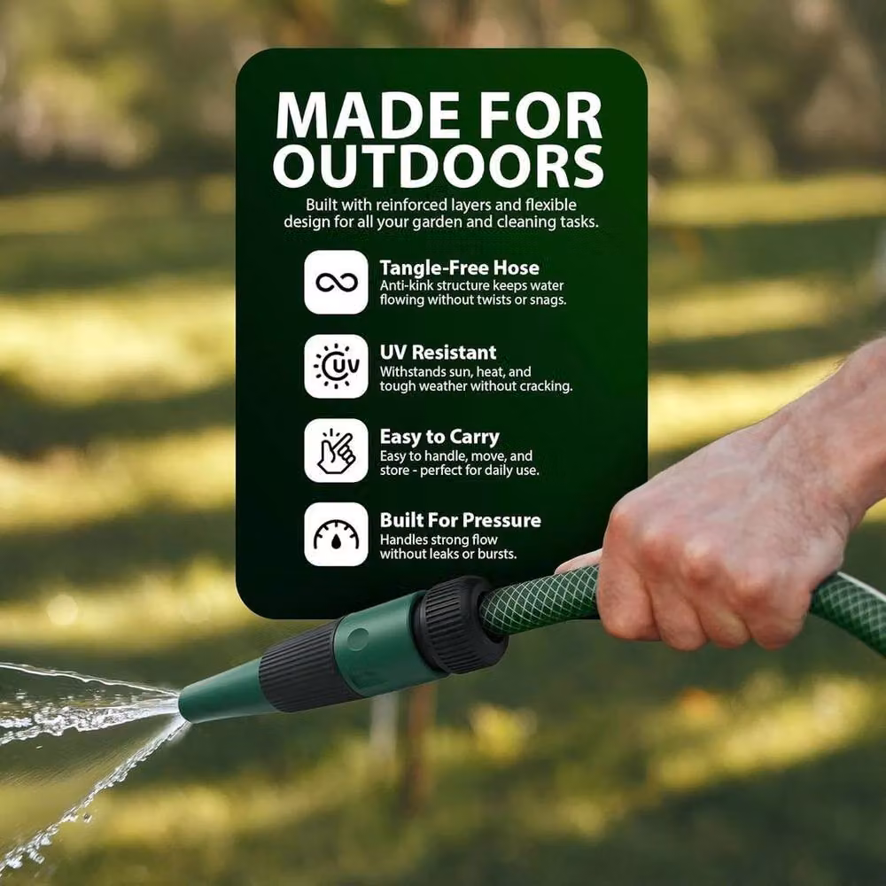 FLAVORA 30m Reinforced PVC Garden Hose Pipe Set in Green – 4