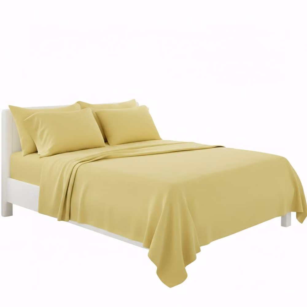 Snug City Plain Poly Cotton Easy Care Fitted Sheet and Matching Pillowcase Set in Yellow, Double (140 x 200 cm) – 2