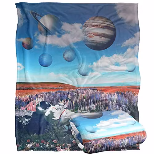 Bcreative Reinders Astronaut Solar System Meadow Super Soft Fleece Throw Blanket, White and Multicolour, W/D/H: 152 x 127 cm – 1
