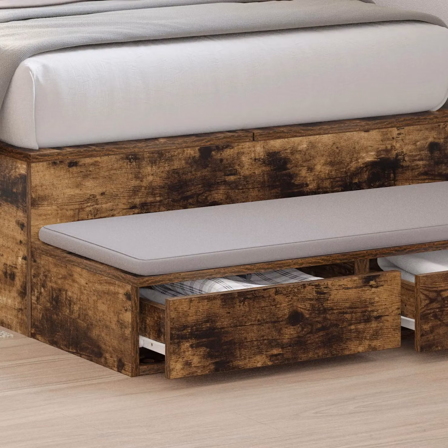 Berkfield Home Bed Drawers in Smoked Oak, Brown, W: 75 cm, D: 36.5 cm, H: 16.5 cm – 2