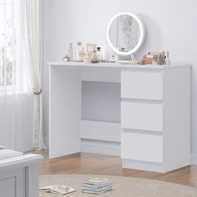 FWStyle Matt White Dressing Table Desk with 3 Deep Drawers