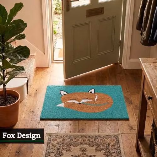 Orsina Fox Coir Doormat, Multicolour and Petrol, W: 60 cm, D: 40 cm, H: 2 cm – 4