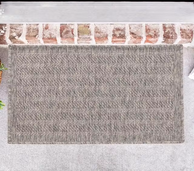 Desire Rugs Modern Herringbone Waterproof Indoor-Outdoor Rectangular Rug, Silver/Grey, W: 50 cm, L: 80 cm