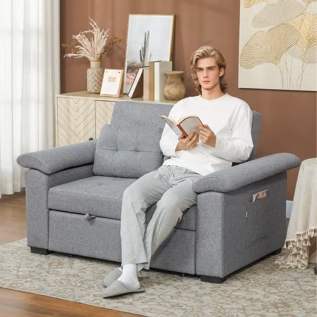 HOMCOM Click Clack Pull Out Sofa Bed Settee with Scatter Cushions, Light Grey