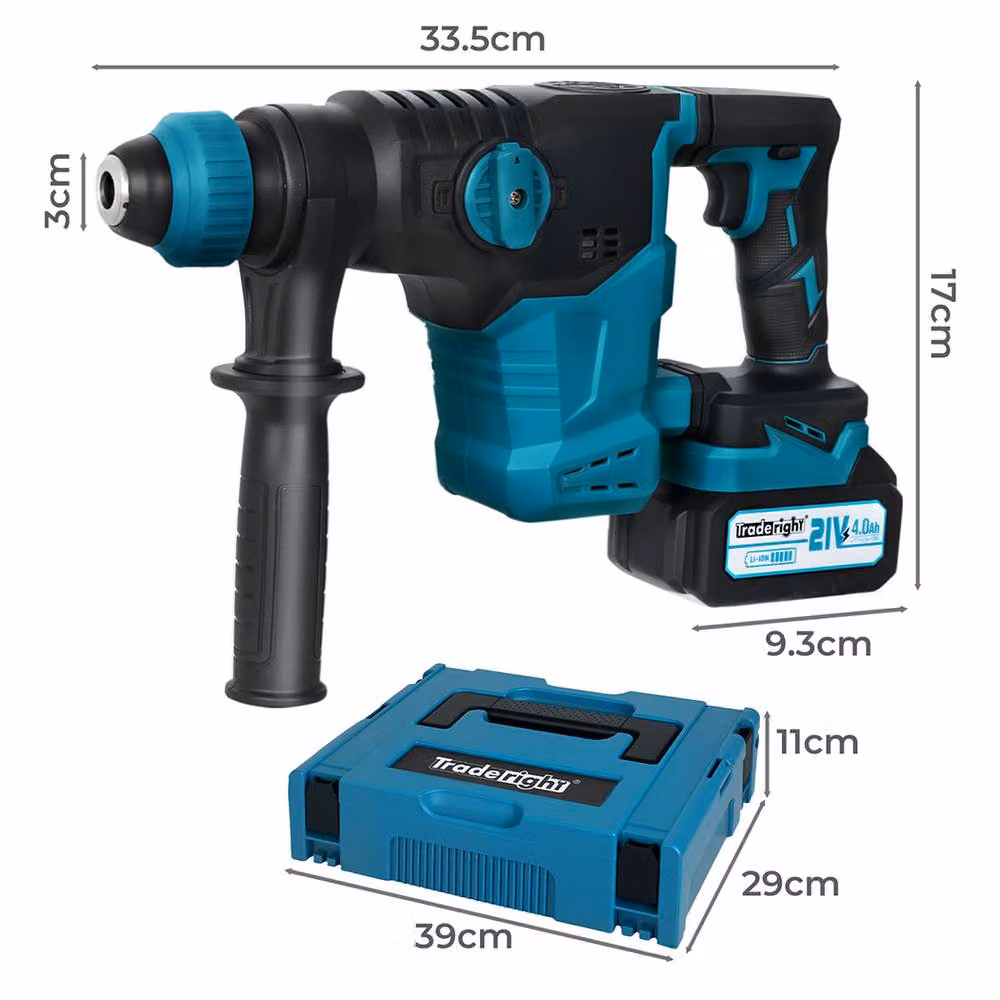 Traderight 21V Brushless Cordless SDS-Plus Rotary Hammer Drill in Blue and Black – 4
