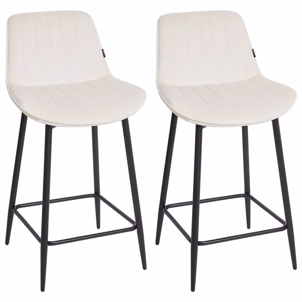 Wyld and Coco Set of 2 Modern Velvet Bar Chairs in Light Beige with Matt Black Steel Legs – 2