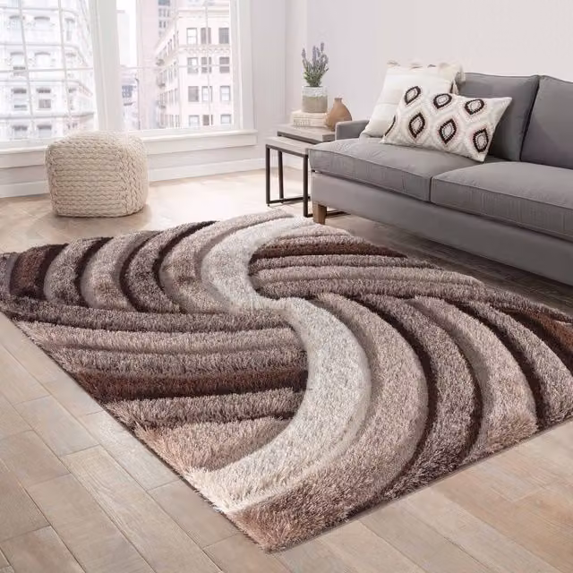 Desire Rugs Modern Wave Shaggy Area Rug in Bronze and Brown, W/D/H: 120 x 170 cm